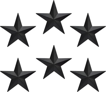 VIVICOMFY 6" 6pieces Per Set Black Metal Barn Star Wall Decor,Texas Stars Art,Metal Stars Rustic Vintage Western Country Farmhouse Home Indoor or Outdoor Decoration