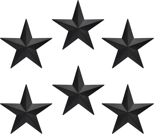 VIVICOMFY 6" 6pieces Per Set Black Metal Barn Star Wall Decor,Texas Stars Art,Metal Stars Rustic Vintage Western Country Farmhouse Home Indoor or Outdoor Decoration