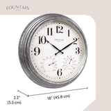 18 Inch Outdoor Clocks for Patio Large Waterproof with Thermometer, Large Wall Clock with Temperature and Humidity Combo,Weatherproof for Pool Decor,Galvanized Finish