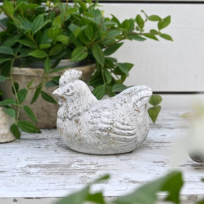 Chicken Figurine Chicken Kitchen Decor Cement Hen Figurine Rustic Hen Garden Statues Figurines Artwork for Outdoor, Backyard, Patio and Home Kitchen Decoration(White)