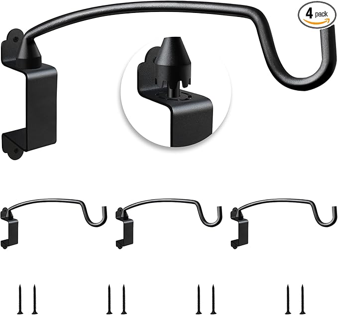 Outdoor Plant Hanging Bracket Wall Mount Plant Hanger Decorative Curved Hooks with Ajustable Angles for Bird Feeder, Wind Chimes Metal Black 12.2 Inches