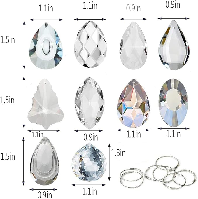 KANPURA Pack of 10 Clear Crystal Suncatcher Chandelier Lamp Lighting Drops Pendants,Hanging Glass Ball Prisms Window Home Christmas Tree Decor