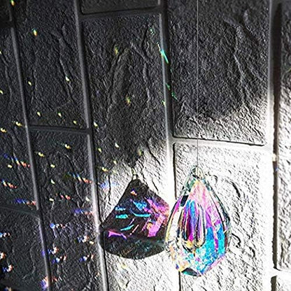 HDCRYSTALGIFTS 12pcs Suncatcher Crystal 50mm AB Loquat Shape Chandelier Parts Drops Prisms Hanging Crystal Sun Catchers,Colorful Glass Ornaments for Christmas Tree