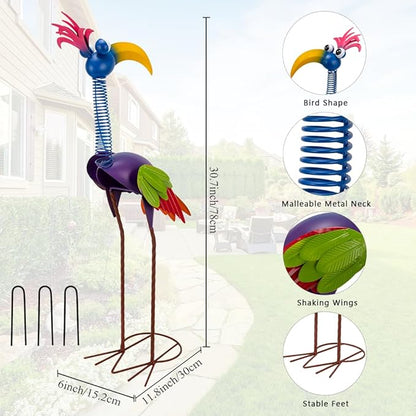DREAMSOUL 31" Tall Funny Garden Statues, Metal Outdoor Statues with Spring Neck, Antique Standing Statue for Outside Yard Lawn Decor