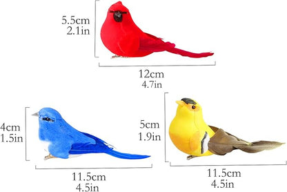 3pcs Artificial Birds Fake Birds Decorative Hanging Ornaments Realistic Birds for Crafts Garden Flower Floral Arrangements and Christmas Decor Yard Patio Wreath Designs