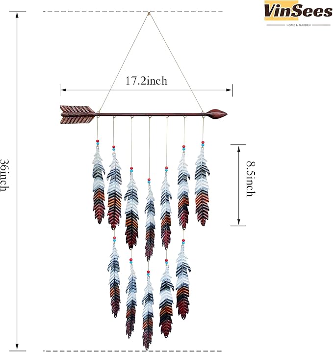 Metal Arrow & Feather Wall Art, Native American Indian Style Decor, Arrow Western Decor, Wind Chime Pendants, Thanksgiving Gift, American Indian Decoration