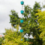 8.2ft Rain Chains for Outside, 10-Cup Lotus Rain Chain Replacement Downspout for Gutters, Eaves, Drainage, Adjustable Length(Light Blue)