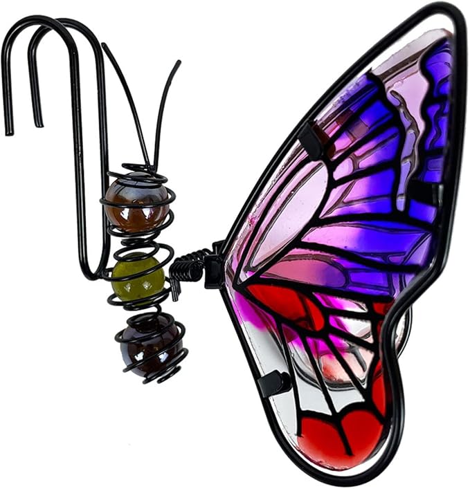 Metal Butterfly Flower Pot Huggers Dreamy Butterflies Planter Hanging Figurines with Color Beads Fill the Body 3.5 Inch Iron Insect Garden Art Sculptures Statues Hanger Ornaments for Yard Fence (C)