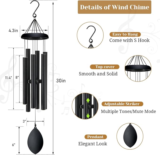 Wind Chimes for Outside Deep Tone, 30 Inch Memorial Wind Chimes with 6 Tuned
