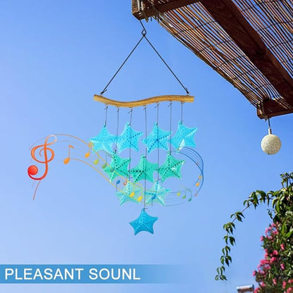 Vindar 28" Blue Starfish Glass Wind Chimes, Outdoor & Indoor Decor, Memorial Gift, Weather Resistant