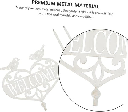Outdoor Welcome Garden Sign Stake Decorative Metal Welcome Board for Yard Patio Lawn Plug-in Garden Decor 33.85X7.87In
