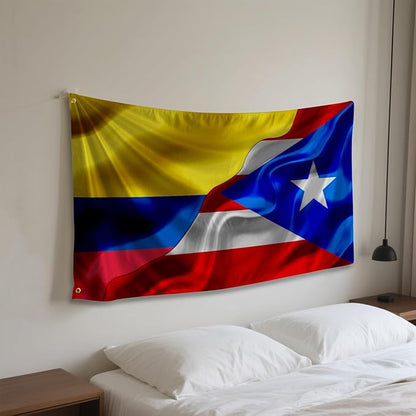 Colombian Colombia And Puerto Rico Puerto Rican Flag 3x5 Ft Double-Sided Printed Indoor/Outdoor Flag Polyester Fabric Decorative Banner With 2 Brass Grommets 3x5 Foot National Flags For Outside