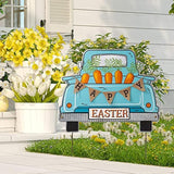 Glitzhome 26"H Easter Metal Truck Yard Stake Standing Lawn Garden Patio Outdoor Sign Wall Decor