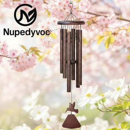 32” Large Matte Antique Bronze Hummingbird Aluminum Wind Chimes with Iron Cap for Outside, Deep Tone Outdoor Garden Patio Waterproof Decor, Ideal Gift for Mother's Day, Meditation, Relaxation