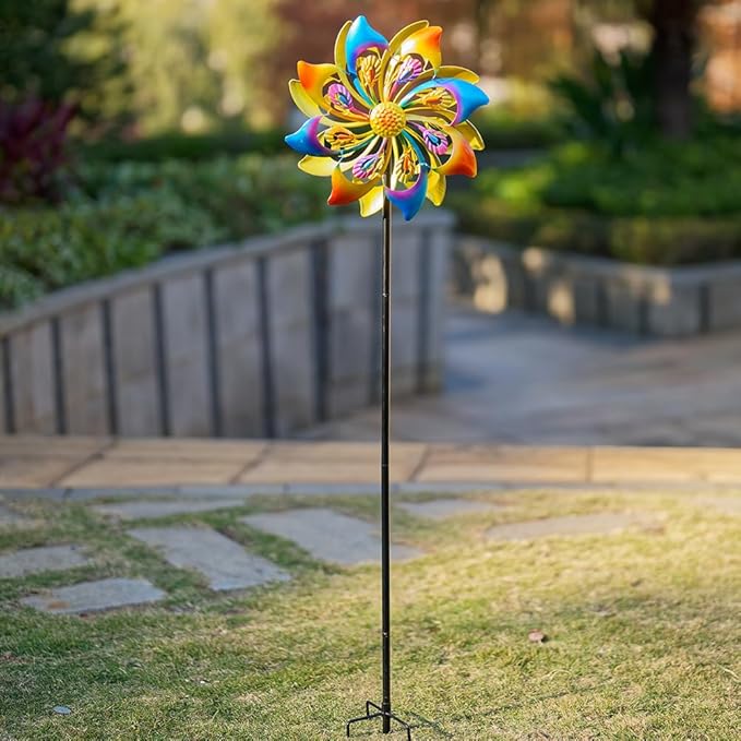 DREAMSOUL 13" Dia Wind Spinners Outdoor with Stake, Kinetic Wind Spinner Metal Windmill for Yard Garden Decor