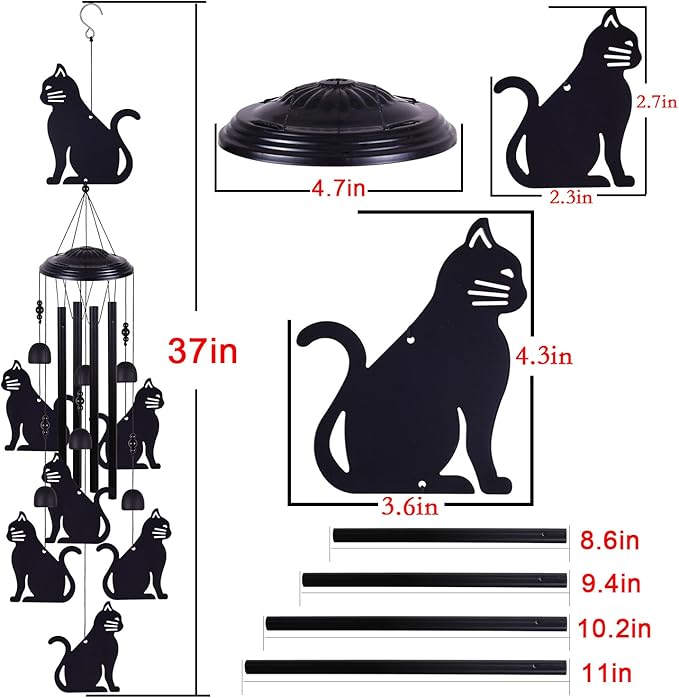 Cats Wind Chimes Outdoor Decor, Mobile Wind Catcher, Retro Cat Wind Bells, Blessing Wind Chime, Memorial Windchimes for Home, Balcony, Yard, Room, Xmas, Party, Indoor, Garden Decoration, Gifts for Mom