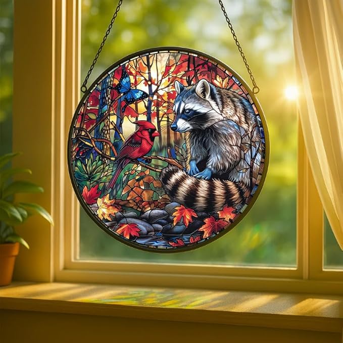 Stained Glass Window Hanging - Adventure Shark with Sailing Ships and Compass Sun Catchers Indoor Stained Glass Panels Wall Decor for Mom Wife Lovers Festive