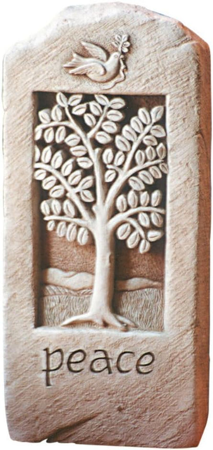 Carruth Studio, Peace Stone Wall Plaque Garden Statue Figurine, Original Sculpture Handcrafted in Stone, Artisan Made