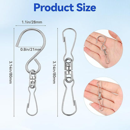 Wind Spinner Swivel Hooks, 20 Pieces Stainless Steel Swivel Hooks for Wind Spinners 360 Degree Rotating Windsock Clips Hanger Swivels Clips for Winds Chimes Bird Feeder Crystal Twisters Party Supply