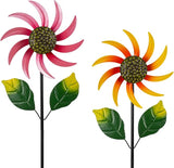 2 Pack Flower Wind Spinners Outdoor, Colorful Wind Sculptures & Spinners with Stake, Metal Windmill for Yard Patio Lawn Garden Decor, 31 x 8 Inches