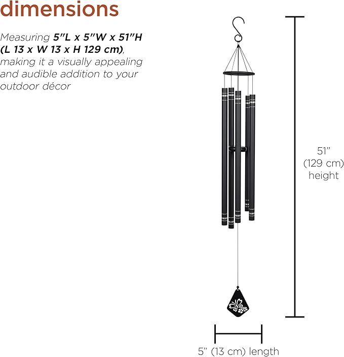 Alpine Corporation KAW196HH-BK Metal Wind Chime w/Butterfly Windcatcher, Decorative Garden & Patio Chime, 51''H, Black