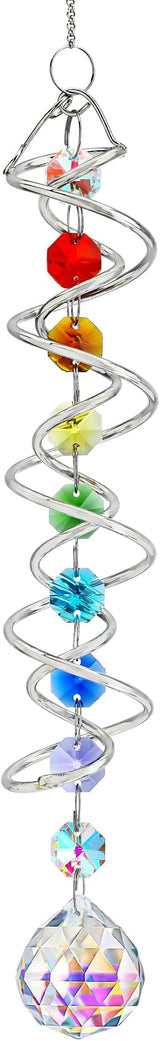 H&D HYALINE & DORA 20.5" Gazing Ball Spiral Tail Decorative Wind Spinners 1.18" Crystal Glass Ball Unique Gift Hanging Decor for Indoor Outdoor Garden Decoration (AB)