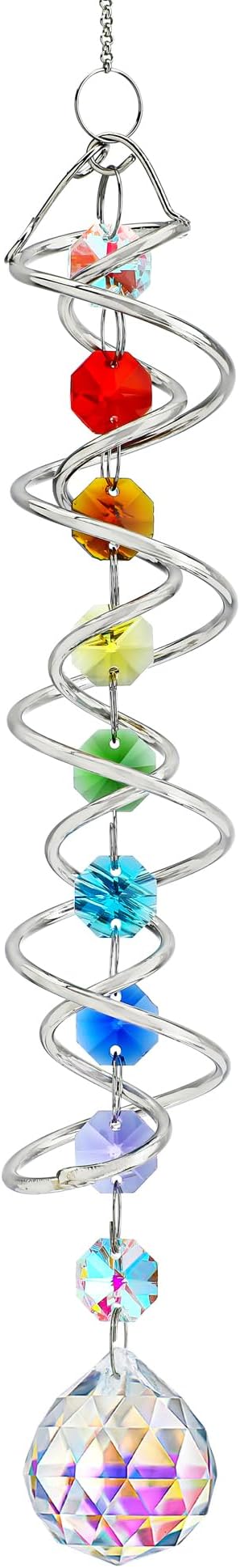 H&D HYALINE & DORA 20.5" Gazing Ball Spiral Tail Decorative Wind Spinners 1.18" Crystal Glass Ball Unique Gift Hanging Decor for Indoor Outdoor Garden Decoration (AB)