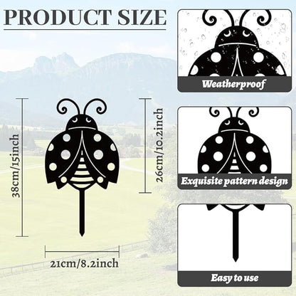 WADORN Cute Ladybug Metal Decorative Garden Stakes, Black Ladybug Outdoor Statues Silhouette Funny Ladybugs Lover Gifts Stakes Ornaments for All Season Home Yard Art Garden Patio Backyard Lawn Decors
