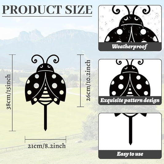 WADORN Cute Ladybug Metal Decorative Garden Stakes, Black Ladybug Outdoor Statues Silhouette Funny Ladybugs Lover Gifts Stakes Ornaments for All Season Home Yard Art Garden Patio Backyard Lawn Decors