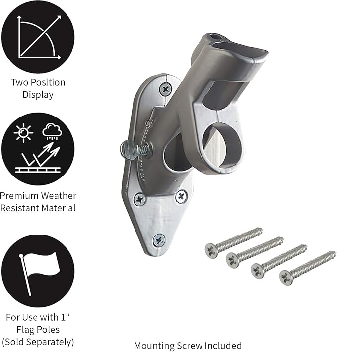Evergreen Flag Bracket Two-Position 45 and 90 Deg | Aluminum | Silver | Hardware Incl | Outdoor Home and Garden Décor | Residential or Commercial | Wood Metal Plastic Pole - Not Included