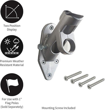 Evergreen Flag Bracket Two-Position 45 and 90 Deg | Aluminum | Silver | Hardware Incl | Outdoor Home and Garden Décor | Residential or Commercial | Wood Metal Plastic Pole - Not Included