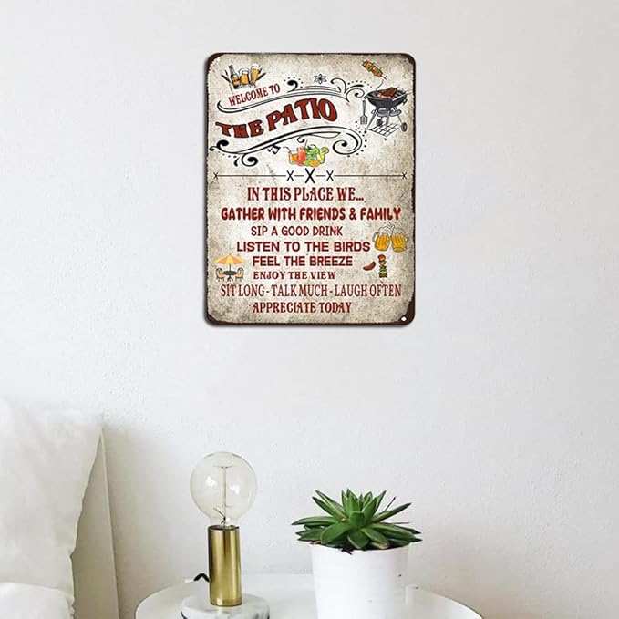 welcome to the patio sign Outdoor Living Porch Patio Deck Backyard Decor Bar Grill BBQ Decor 12x16 inch