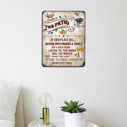 welcome to the patio sign Outdoor Living Porch Patio Deck Backyard Decor Bar Grill BBQ Decor 12x16 inch