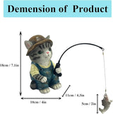 GARDEN WHISPER Cat Statue Outdoor Koi Pond Garden Decoration, Grey Cat Decor for Yard 7.1'' Fishing Tabby Statue Outdoor Garden Decor, Fishing Guy for Waterfalls or Koi Pond Additioanl, Gifts for Mom