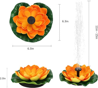 Solar Water Fountain for Bird Baths, Floating Solar Powered Water Fountain Pump for Birdbath, Garden, Pond, Pool, Outdoor Decor, Water Lily, Orange