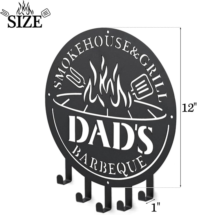 Qmetalart Metal BBQ Sign with Utensil Hangers Smokehouse Wall Art for Outdoor Grill Area Patio Backyard Decor Barbecue Grill Gift for Dad, Grandpa, Papa - Father’s Day Gift