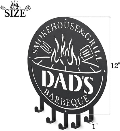 Qmetalart Metal BBQ Sign with Utensil Hangers Smokehouse Wall Art for Outdoor Grill Area Patio Backyard Decor Barbecue Grill Gift for Dad, Grandpa, Papa - Father’s Day Gift