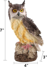 DEAYOU 2 Pack Fake Horned Owl Statues, 7" Tall Small Resin Owl Sculpture, Artificial Owl Figurines for Garden, Vivid Faux Outdoor Owls for Ornament, Yard, Indoor Decor, Home (White, Black)