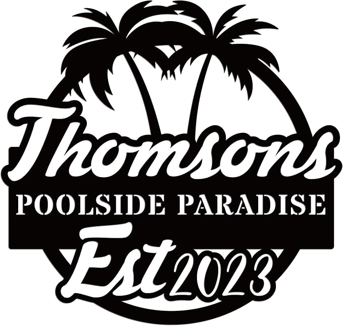 Personalized Pool Metal Name Sign,Custom Poolside Paradise Sign, Palm Tree Name Sign, Last Name Patio Sign,Summer Backyard Patio Sign