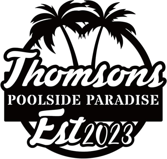 Personalized Pool Metal Sign,Custom Poolside Paradise Family Palm Tree Last Name Patio Sign,Summer Backyard Patio, Decor Outdoor, Gifts for Friend Sister Boyfriend