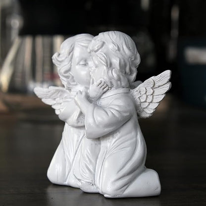 Asng Cherubs Angels Resin Garden Statue Figurine, Adorable Angel Sculpture Memorial Statue, Indoor Outdoor Home Garden Decoration (Kiss Cherub-Right)