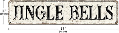 Madcolitote Ancient Retro Jingle Bells Wood Sign Jingle Bells Custom Street Sign Rustic Wooden Wall Art Farmhouse Wall Decor Kitchen Home Decor Signs Wall Hanging Sign Housewarming Gift 4x18in