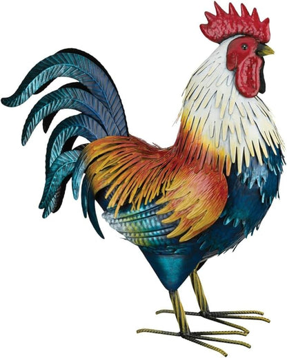 Regal Art & Gift Handcrafted Metal Rooster Statue, Weather-Resistant Farmhouse Yard Art, Indoor/Outdoor Garden Sculpture, Detailed Feather Design, Decorative Bird for Home & Garden, Duckwing, 21" H
