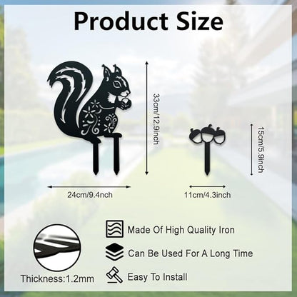 WADORN Squirrel Hazelnut Decorative Silhouette Garden Stakes, Metal Squirrel Stakes Statues Ornaments Lovers Gifts Yard Art Black Silhouette Yard Outside Decor for Backyard Patio Decor