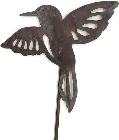Animal Wildlife Style Steel Rustic or Powder Coated Metal Yard Stake (Hummingbird 20" Tall Including Stake, Naturally Rusted)