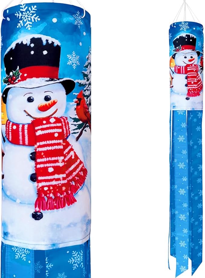 Winter Snowman Windsock 40 Inch Christmas Happy New Year Durable Outdoor Hanging Decoration for Yard Garden Patio Home Decor