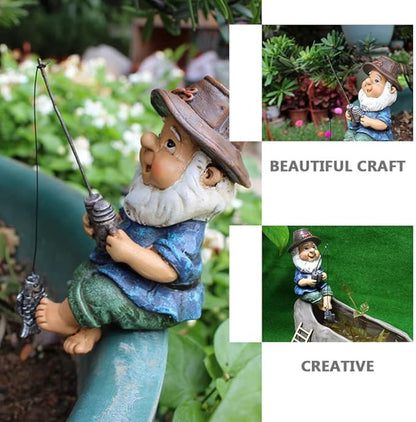 Yardwe 1pc Fishing Dwarf Resin Statue Decor Ornament for Landscape Outdoor Sculpture for Lawn Decoration Unique for Home and Garden