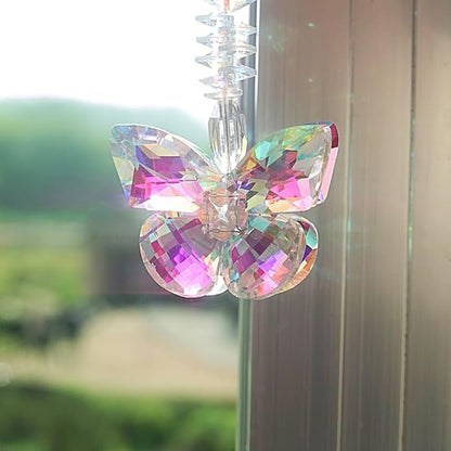 Butterfly Hanging Ornament for Car Decor Sun Catcher- Crystal Rain Bown Maker for Window Hanging - AB Colored Hanging Pendant for Home Garden