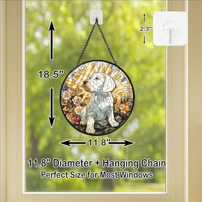 Stained Glass Window Hanging - American Shorthair Cat with Blue Glass Glow 11.8in Sun Catchers Indoor Stained Glass Panels Wall Decor for Mom, Wife, Lovers, Festive