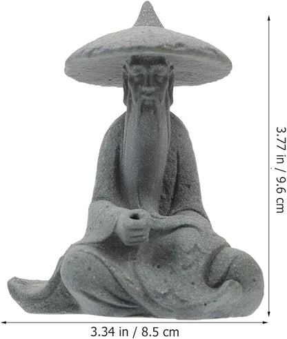 HOMSFOU Mini Fisherman Figurine Miniature Resin Fisherman Bonsai Statue Chinese Sitting Fishing Ornament for Fish Tank Fairy Garden Micro Landscape Sand Fairy